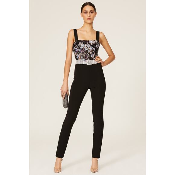 Bronx & Banco Pants - Bronx & Banco Annabell Black Sheer Corset Sequined Sleeveless Jumpsuit Size M